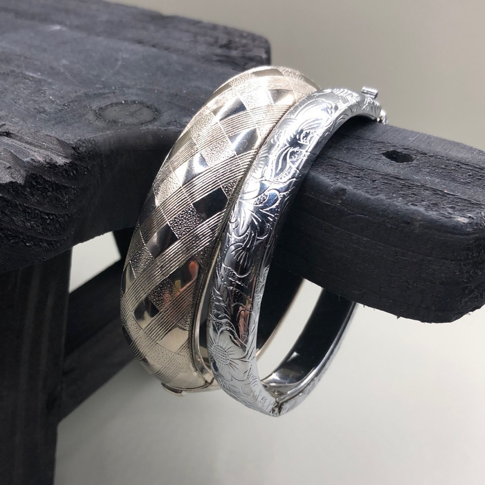 Bundle 2 vintage silver tone textured bracelets.